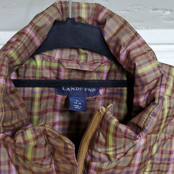 LAND'S END Plaid Puffer Jacket - Large (12-14) - Picture 4 of 9